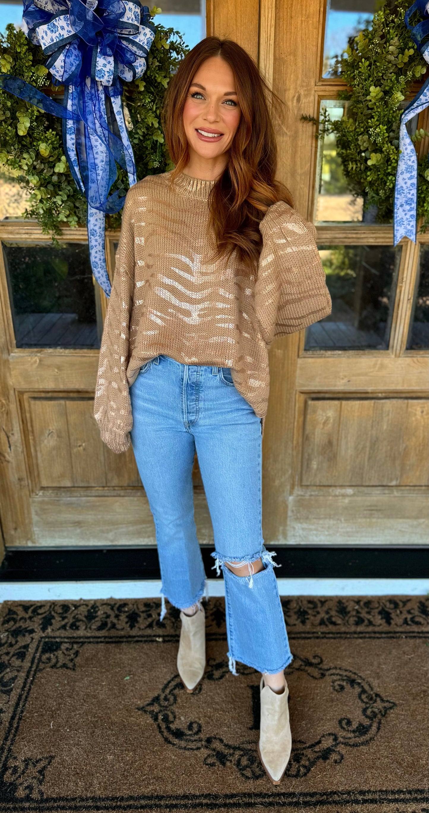 Taupe/Gold Foil Sweater