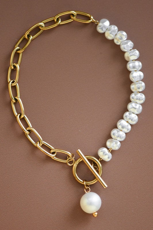 18K Stainless Steel Pearl Toggle Bracelet