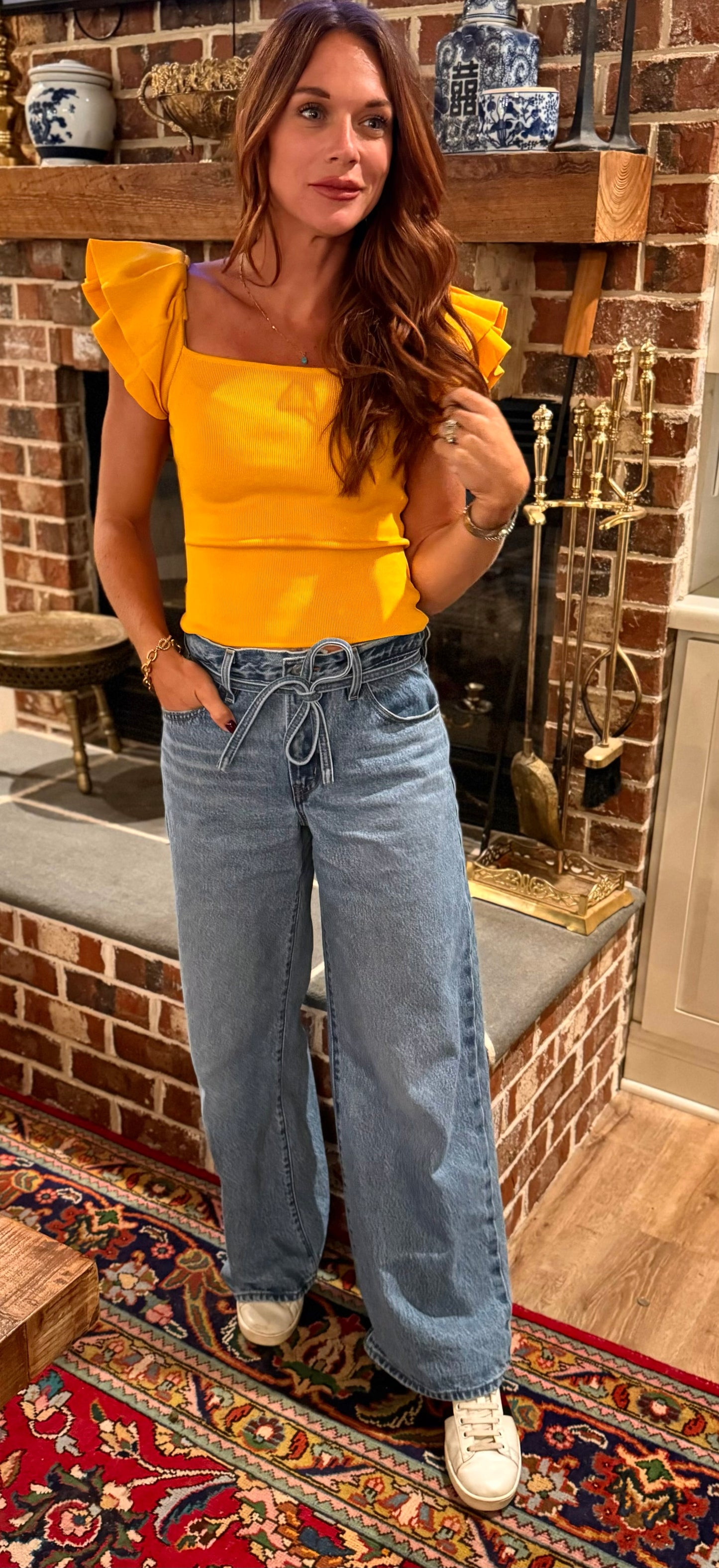Gold Ruffled Knit Top