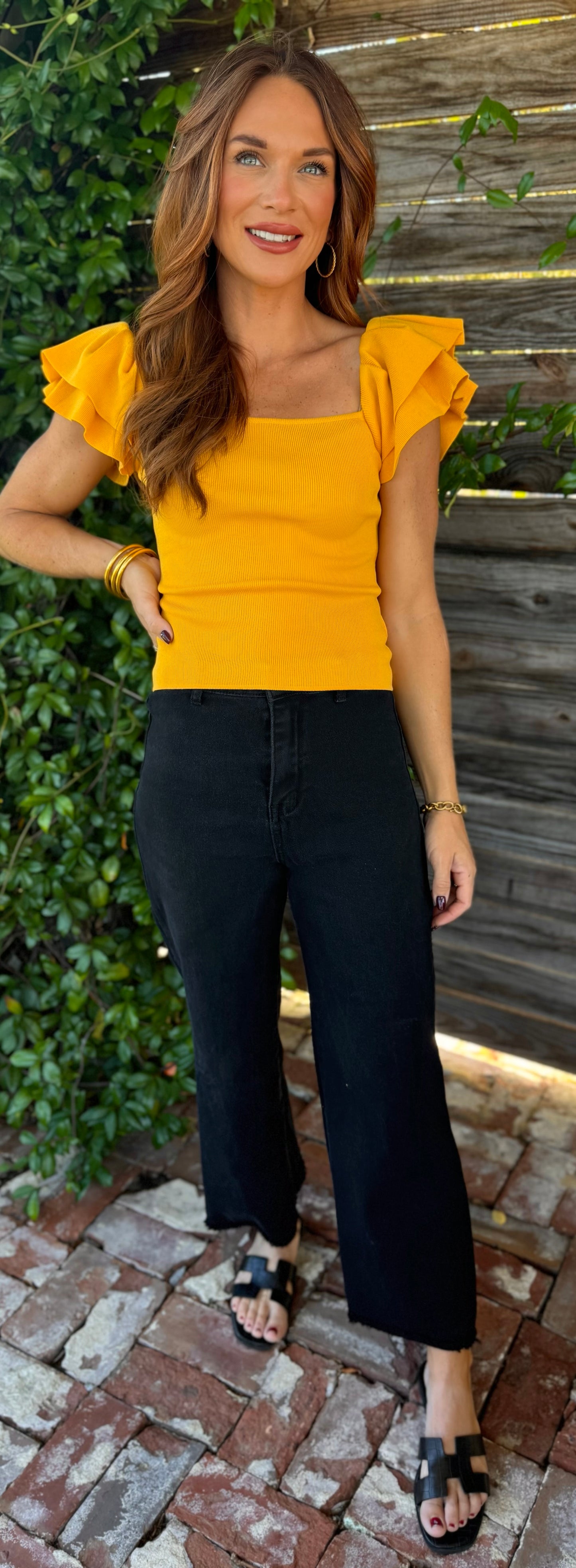Gold Ruffled Knit Top