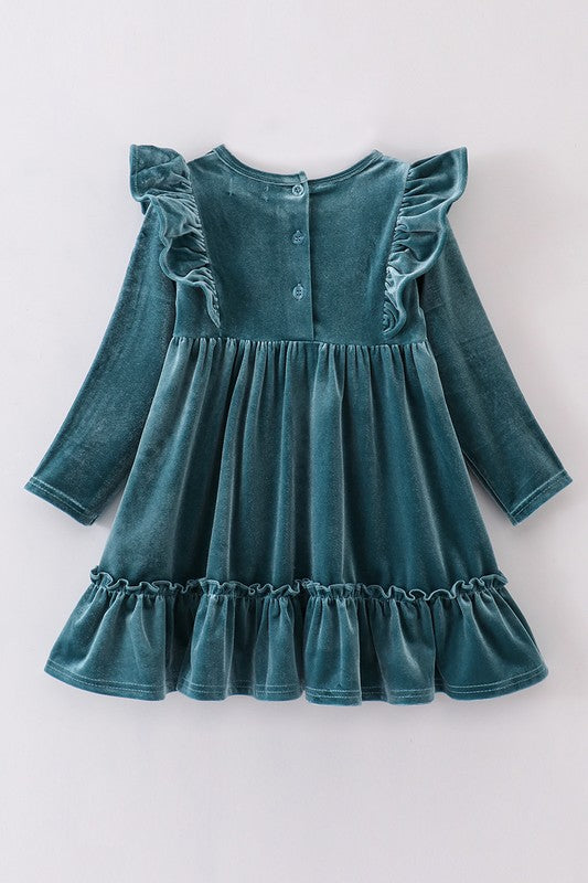 Emerald Velvet Ruffle Dress (Sizes 2-10)