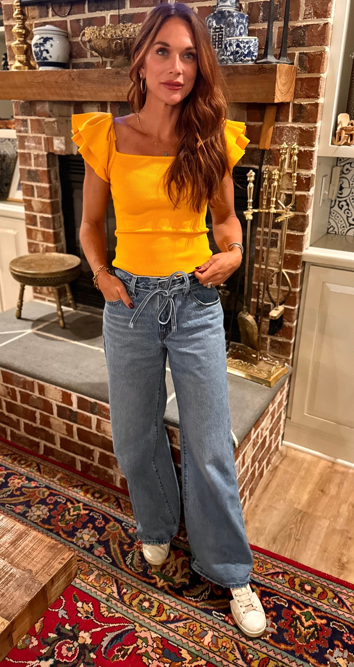 Gold Ruffled Knit Top