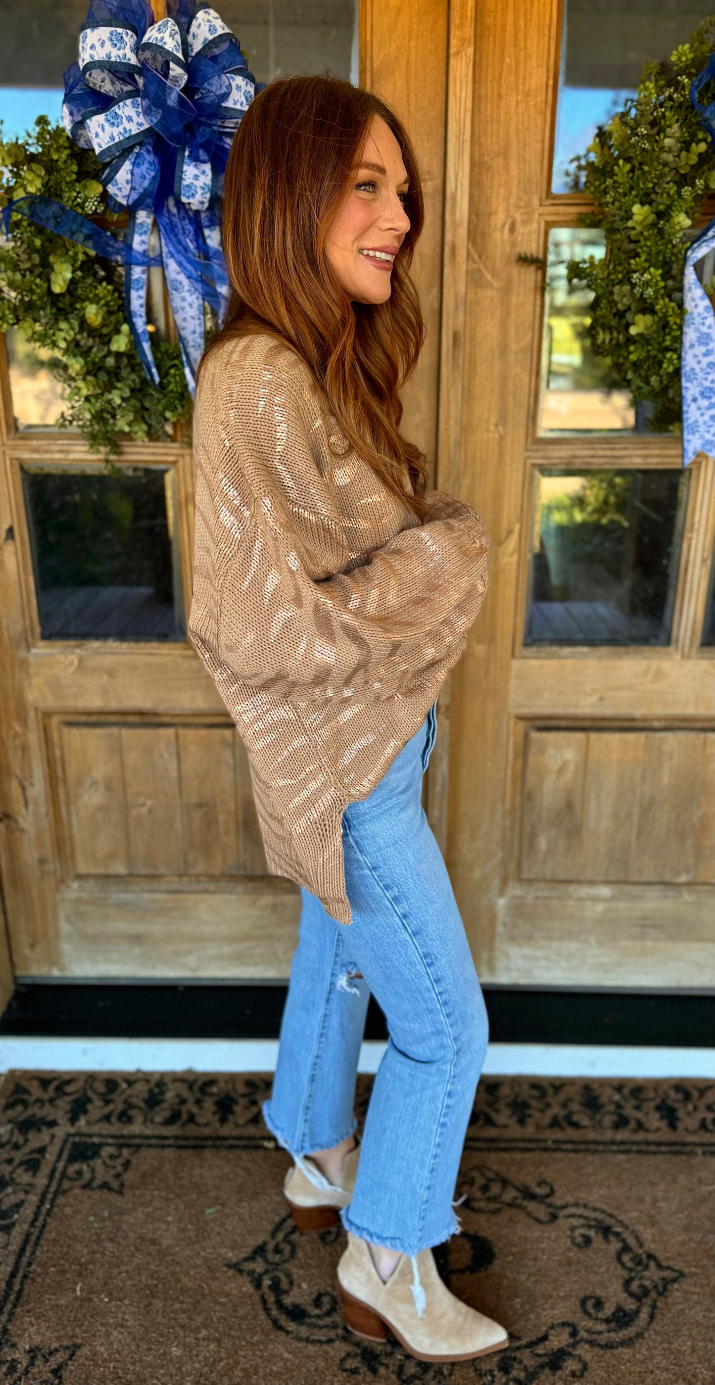 Taupe/Gold Foil Sweater