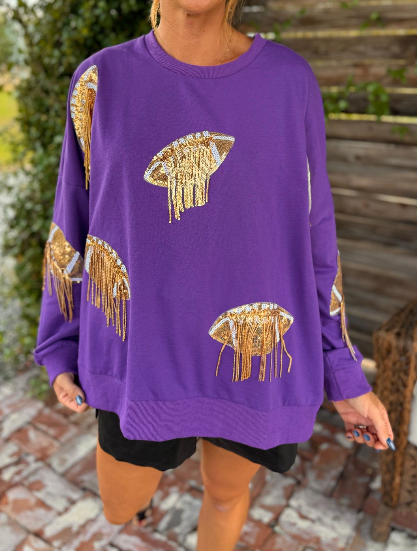 Purple Sequin Football Pullover