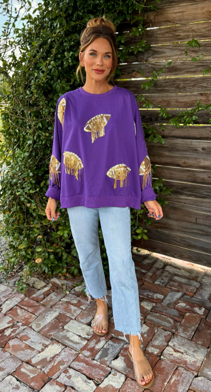 Purple Sequin Football Pullover