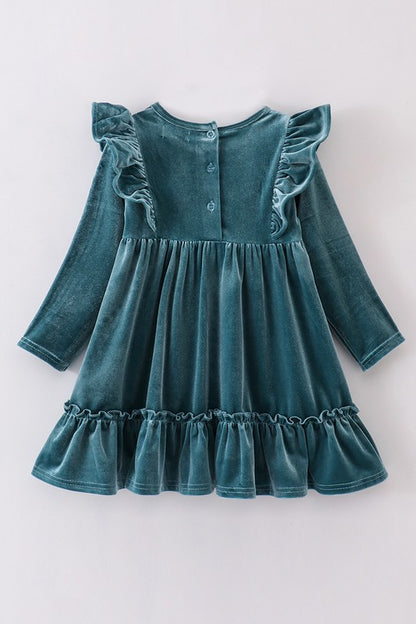 Emerald Velvet Ruffle Dress (Sizes 2-10)