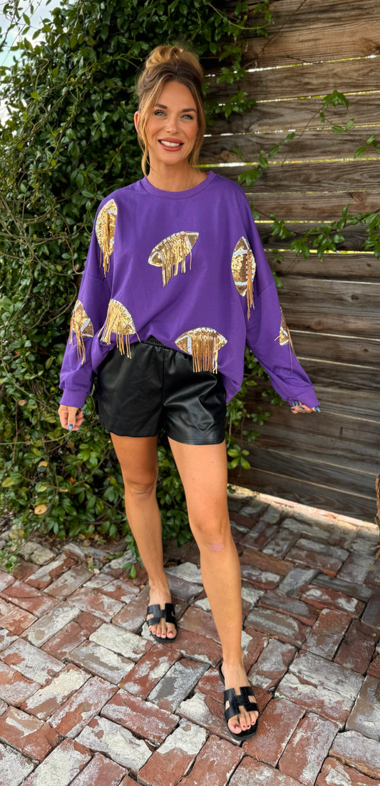 Purple Sequin Football Pullover