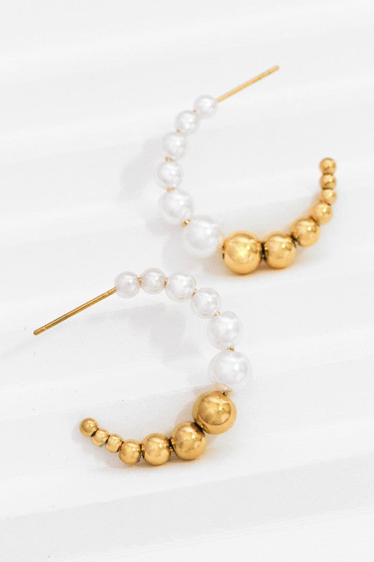 18K Gold Stainless Steel Pearl Mix Hoops